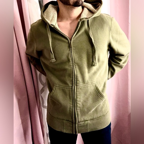 Olive Green Zip-Up Sweater for Men - Picture 2 of 5